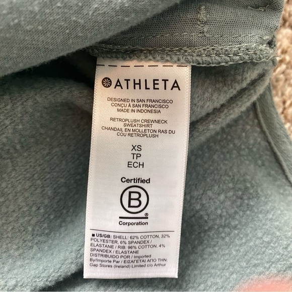 Athleta Retroplush Crewneck Sweatshirt Oversized Minimalistic Grey Green Sz XS - Picture 11 of 13